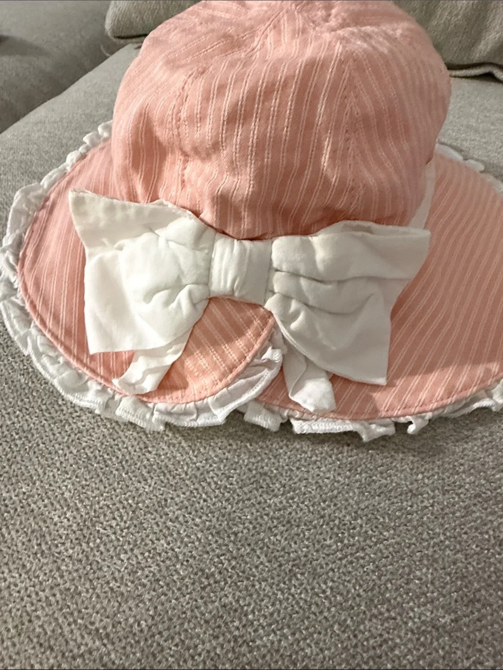Janie and Jack Pink Striped Sun Hat with White Bow Sz 0-3